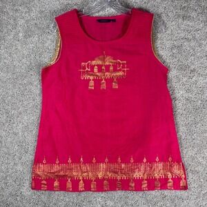 SRISHTI‎ Womens Pink Gold Elephant Temple Tunic Top Size L Sleeveless
